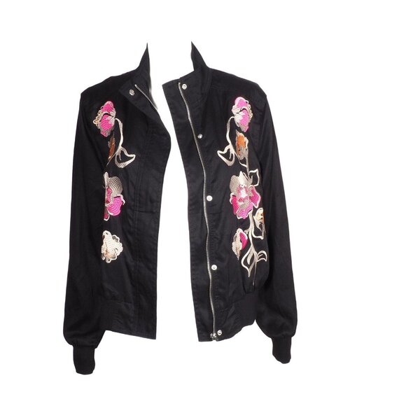 Context Womens Jacket Size S Floral Embroidered Nehru Black Pink Orange Silver - Picture 6 of 9